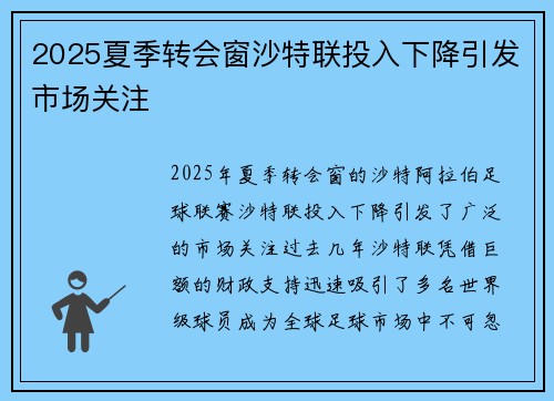 2025夏季转会窗沙特联投入下降引发市场关注 2025夏季转会窗沙特联投入下降引发市场关注